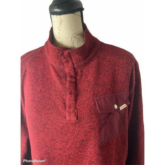 Woolrich Mens Sweater XL Red Black Heather Fleece 1/4 Snap Long Sleeve Pullover - Picture 2 of 5